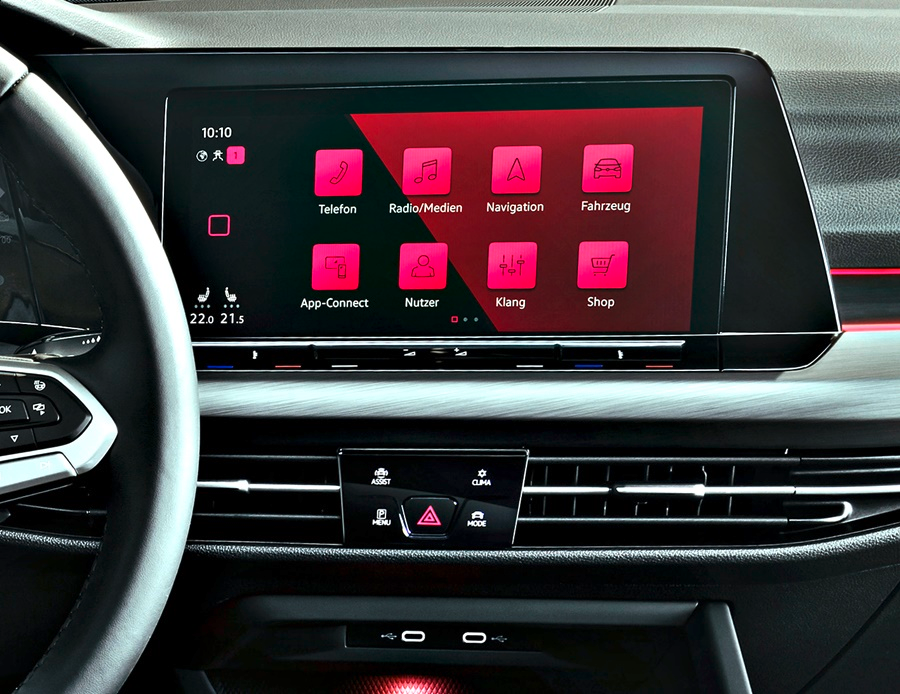 Infotainmentsystem des VW Golf 8